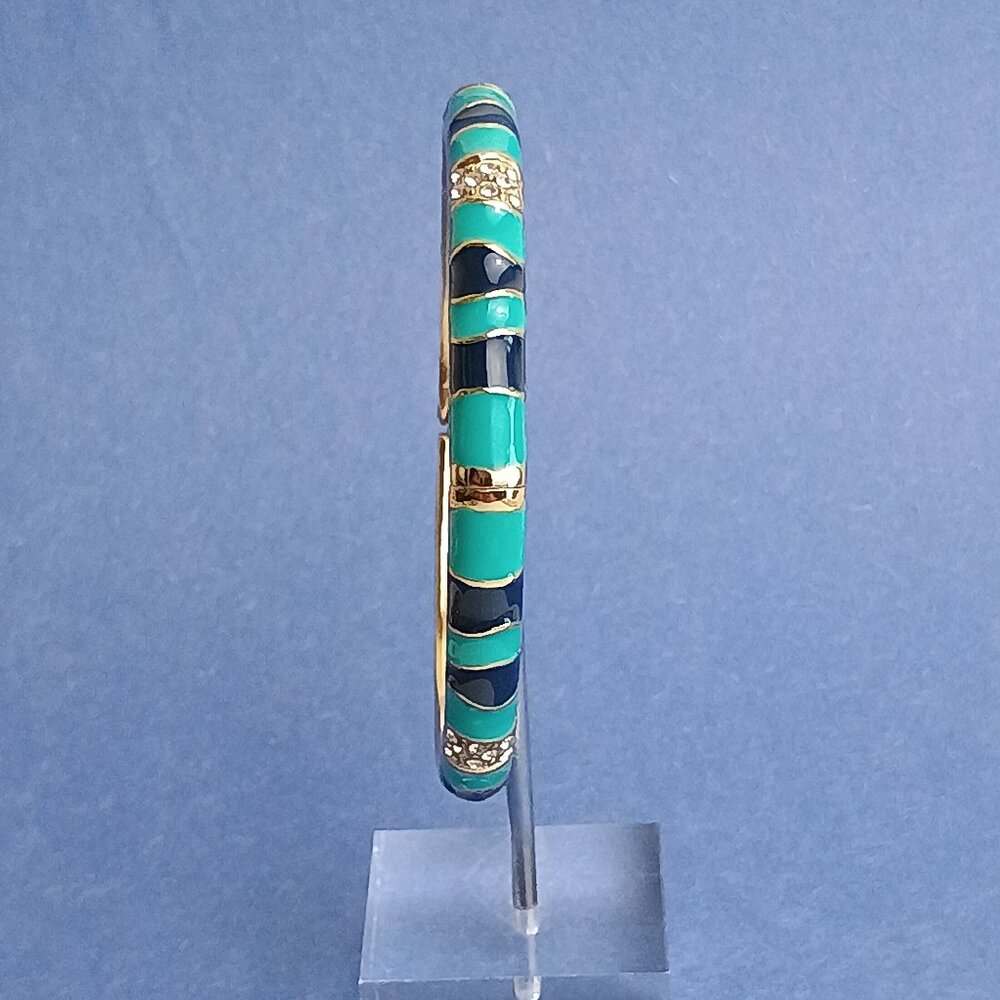 Branches Pattern Turquoise Navy Enamel Hinge Bangle Skinny Bracelet Exquisite…